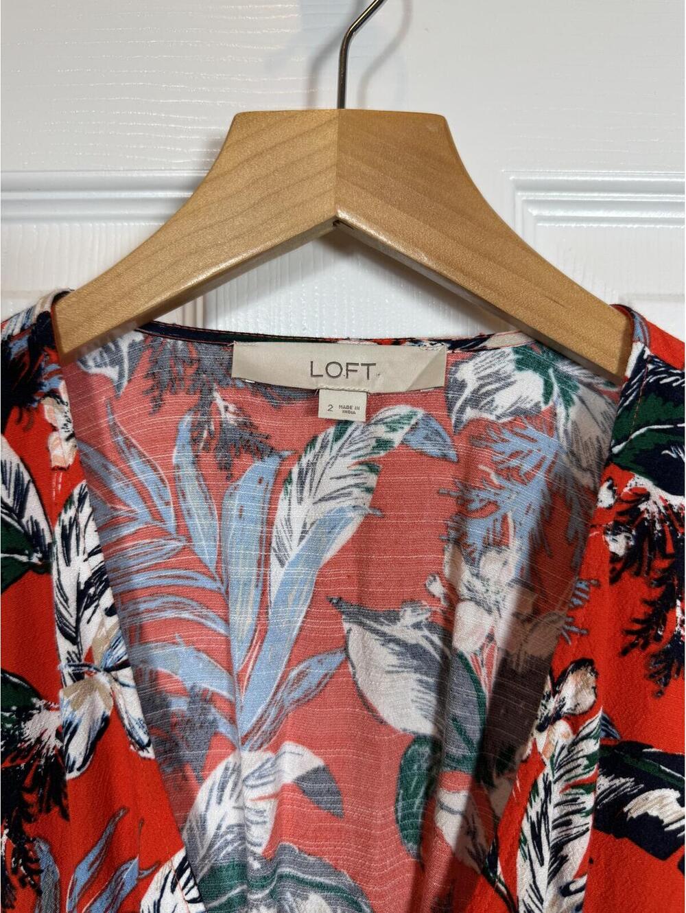LOFT Red Floral Dress Size 2 - Picture 2 of 3